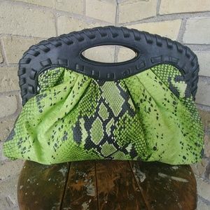Acid Green/Black Faux Snake Clutch